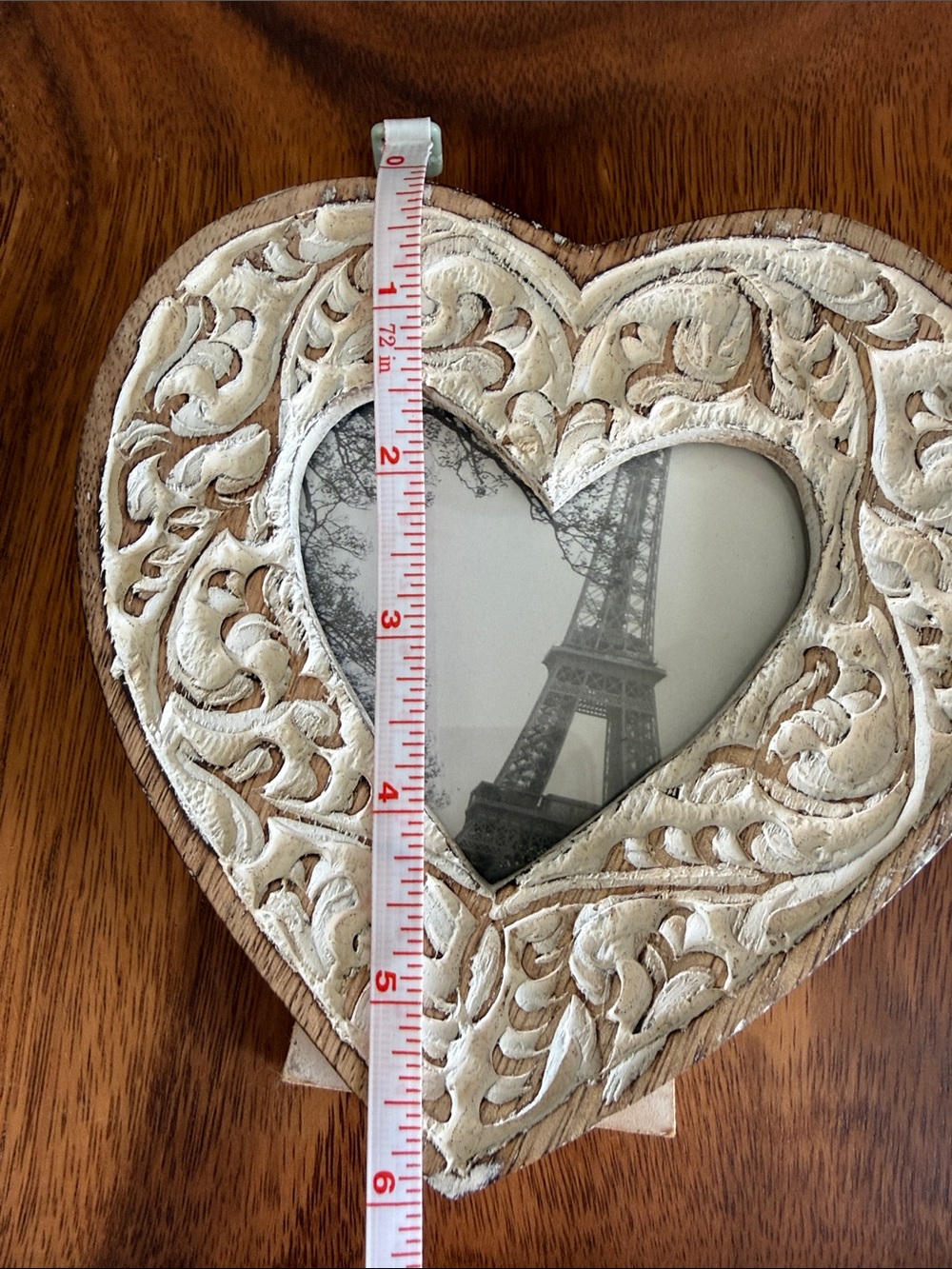 Heart-Shaped Distressed Carved Wood Photo Frame in Boho/Cottage/French Country - Picture 10 of 10